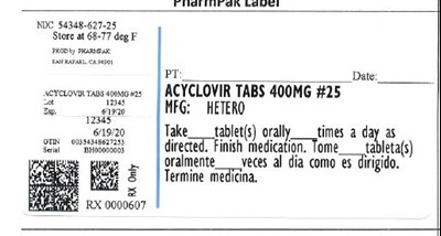 Image Description (Acyclovir 400mg    25ct    54348 627 25)